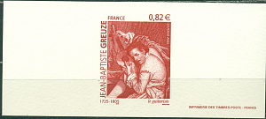 Франция, 2005, Жан-Батист Грёз,сувенирный блок на картоне